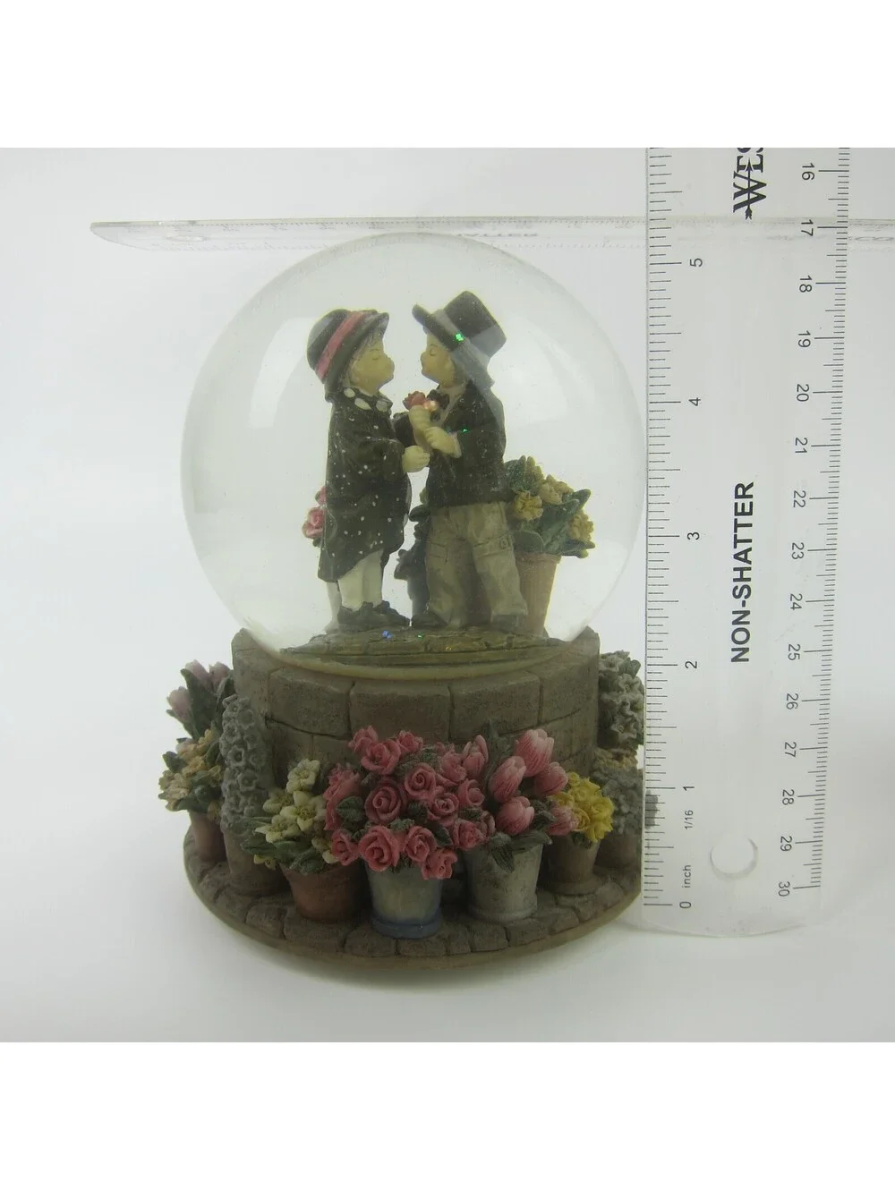 Vintage Musical Snow Globe Puppy Love Boy & Girl 5.5